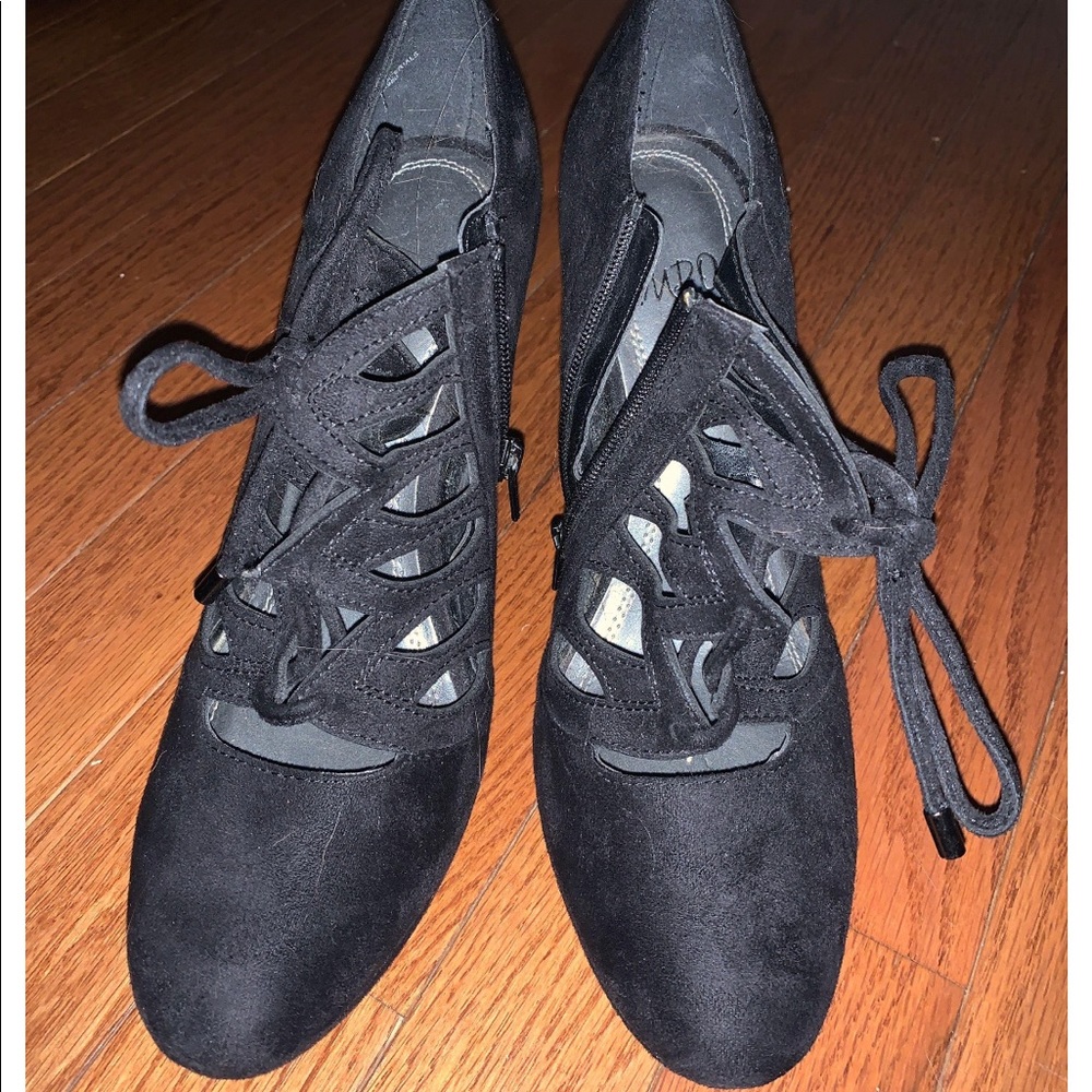 Black Suede Close Toed Cut Out Heels